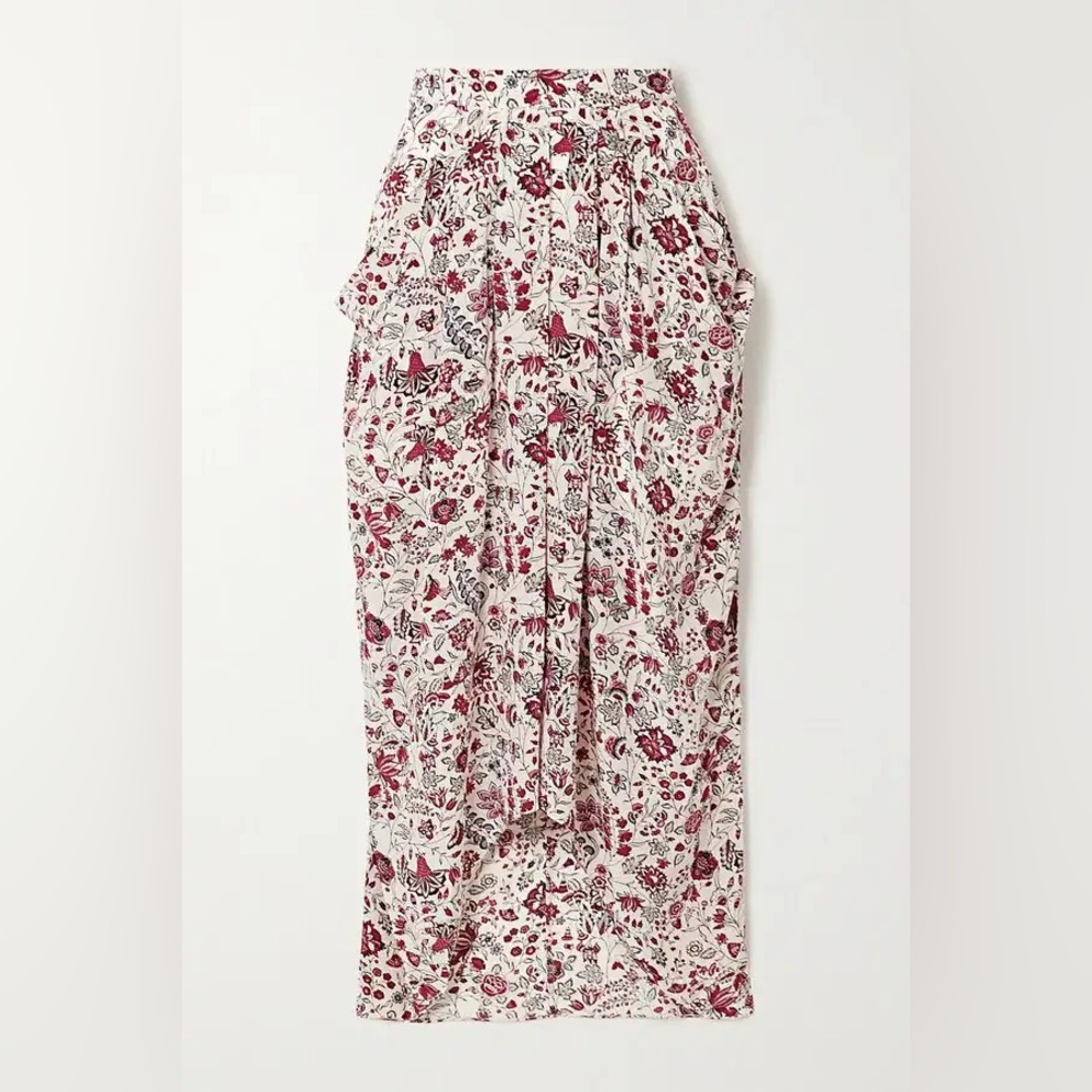 NWT- ISABEL MARANT 
Ginkinali Draped Floral-Print Silk Crepe De Chine Midi Skirt